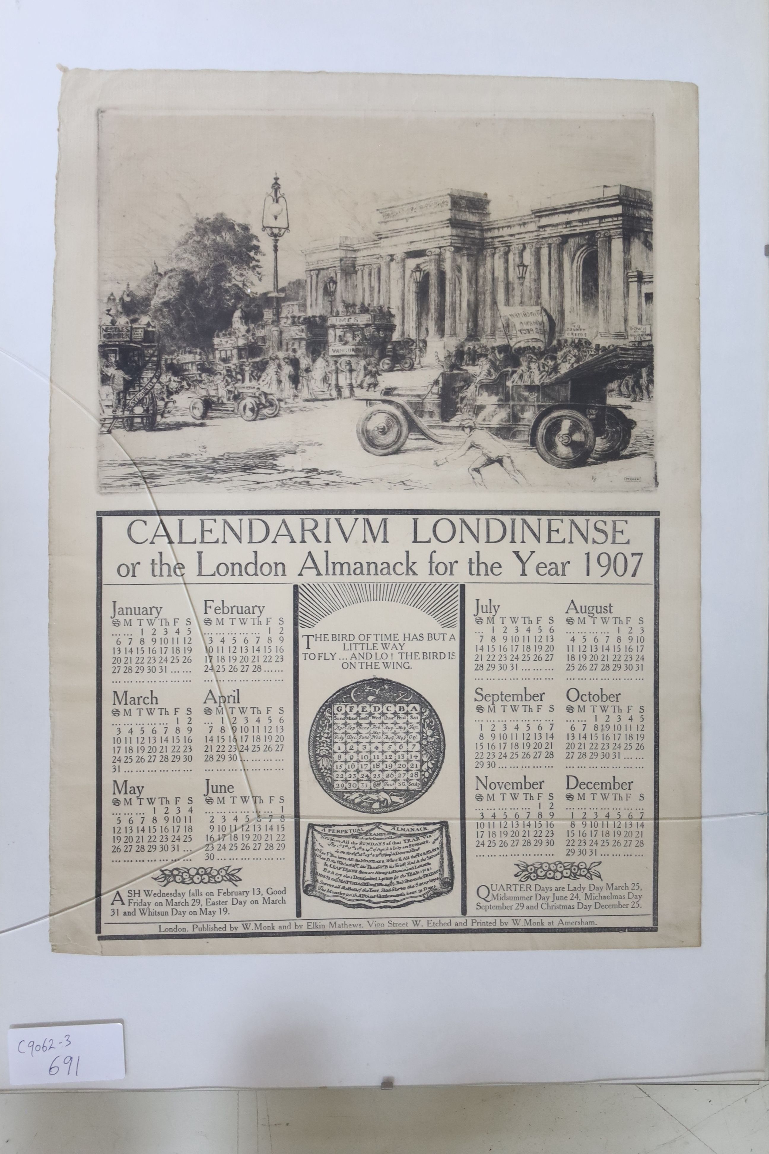 William Monk (1863-1937) Calendarium Londinense, or the London Almanac for the years 1907 and 1909, etched images of London